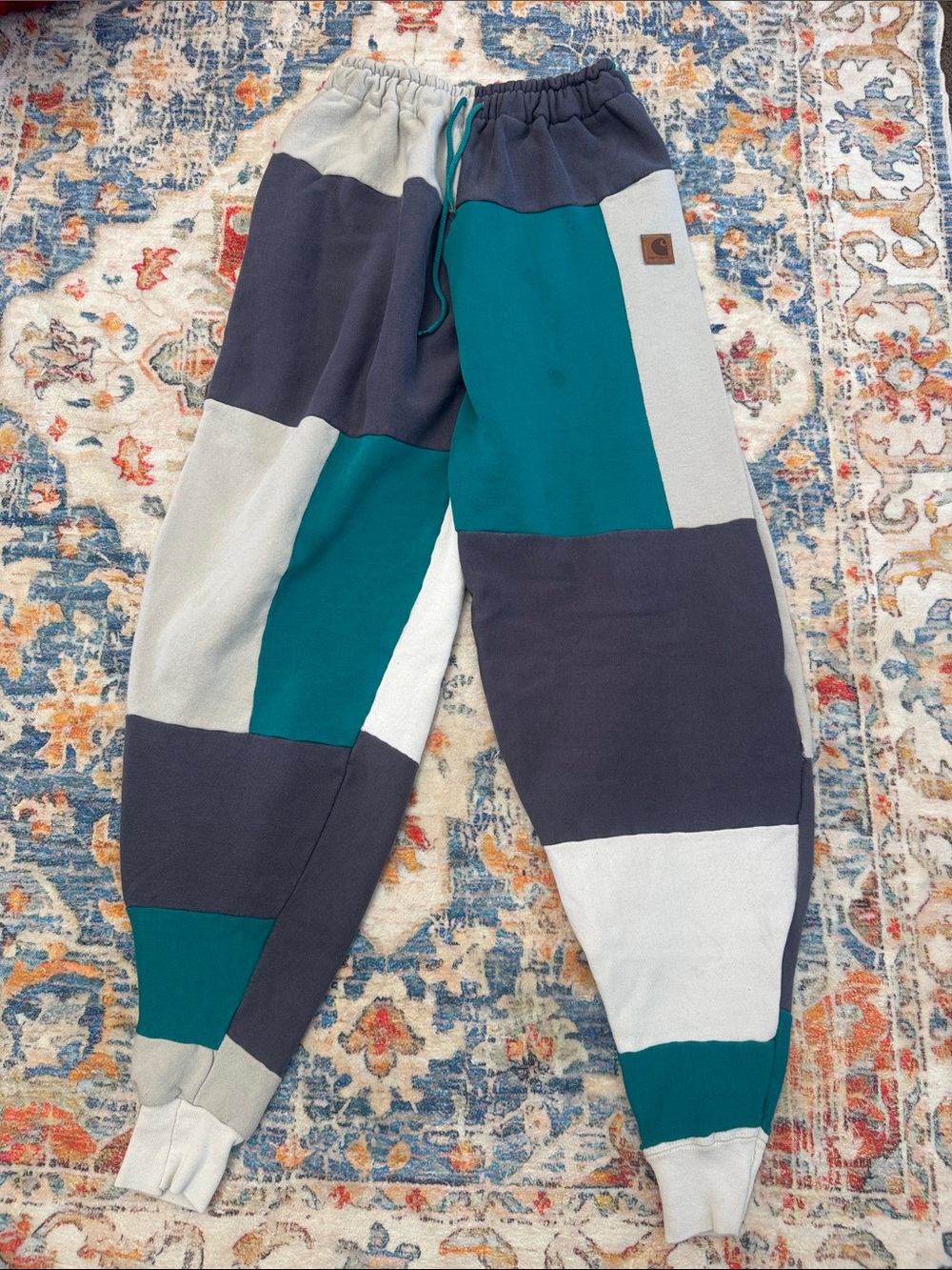 Carhartt upcycled Colorblock Joggers in Teal, Charcoal & Light Gray